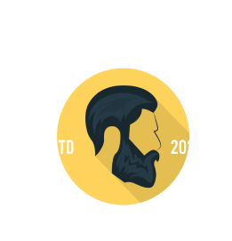 Logotipo da barbearia Alura contendo o símbolo da barbearia 
                    com um homem com o rosto de lado com barba e cabelo na cor azul no centro de um círculo amarelo. 
                    Na parte superior há os dizeres barbearia alura